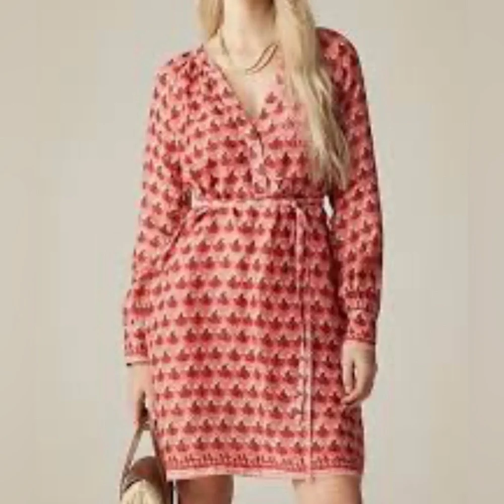 NWT J. Crew Red/Pink Floral Cabana Mini Dress, Long Sleeve, 100% Ramie, XS
